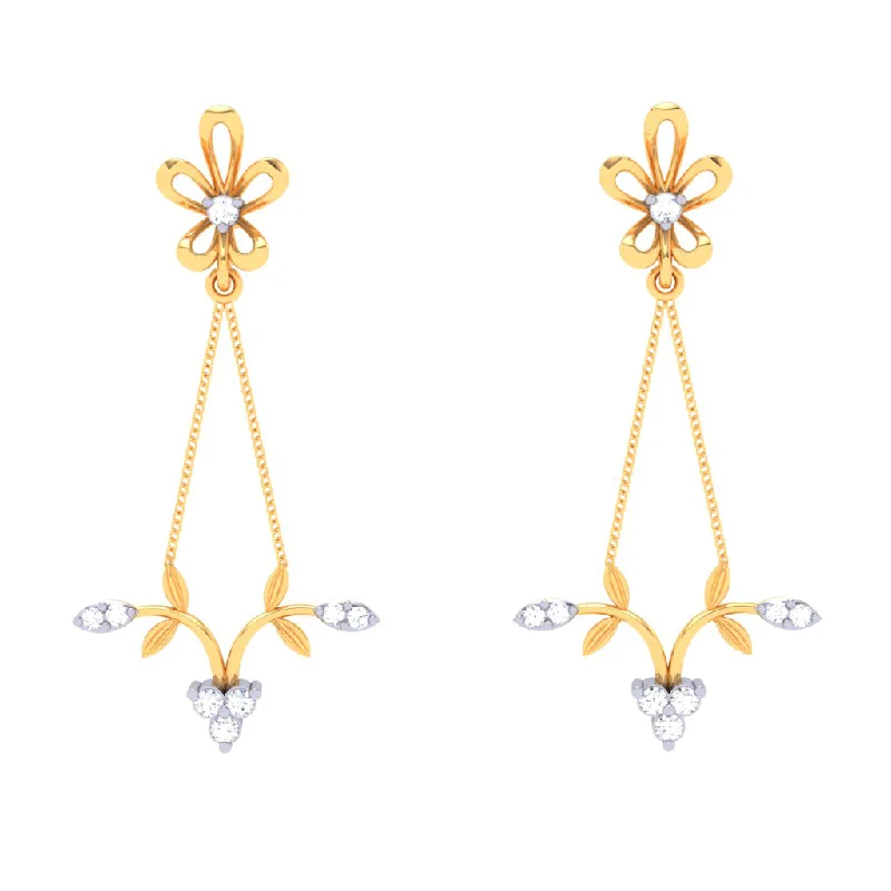 Women’s vintage gold earrings-18k Leafy Design Drop Style Diamond Earring With A Unique \
flower Shape Detail From Diamond Collection