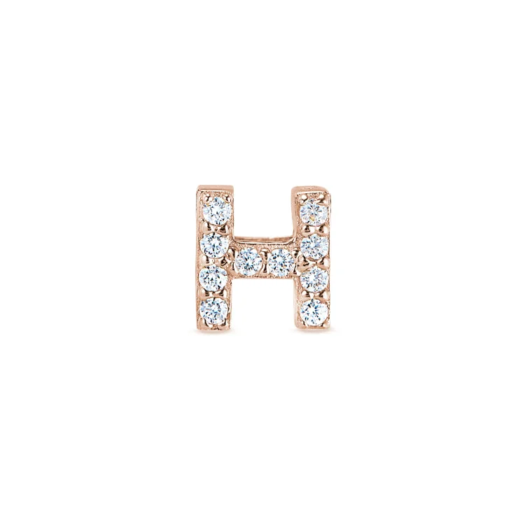 Women’s three-stone ruby engagement rings-Rose Gold Finish Sterling Silver Micropave H Initial Charm with Simulated Diamonds