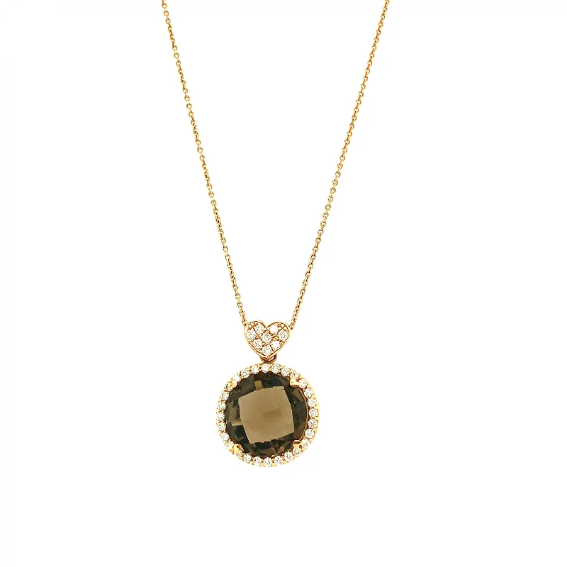 Women’s silk thread necklaces-Smoky Quartz Mini Round Pendant with Diamonds 355-JSA