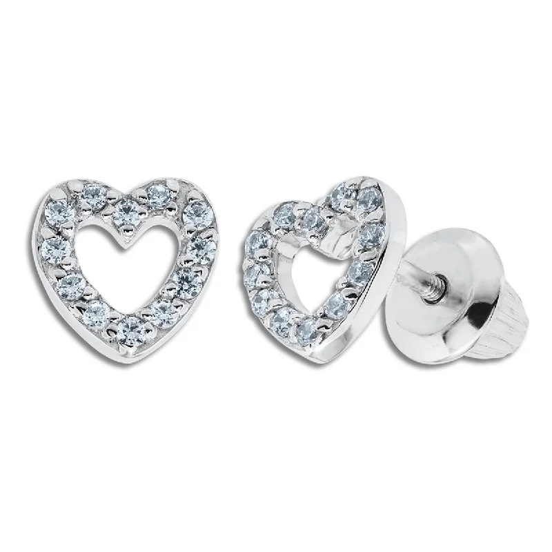 Women’s crystal earrings-Kiddie Kraft Sterling Silver Childrens Heart Stud Earrings