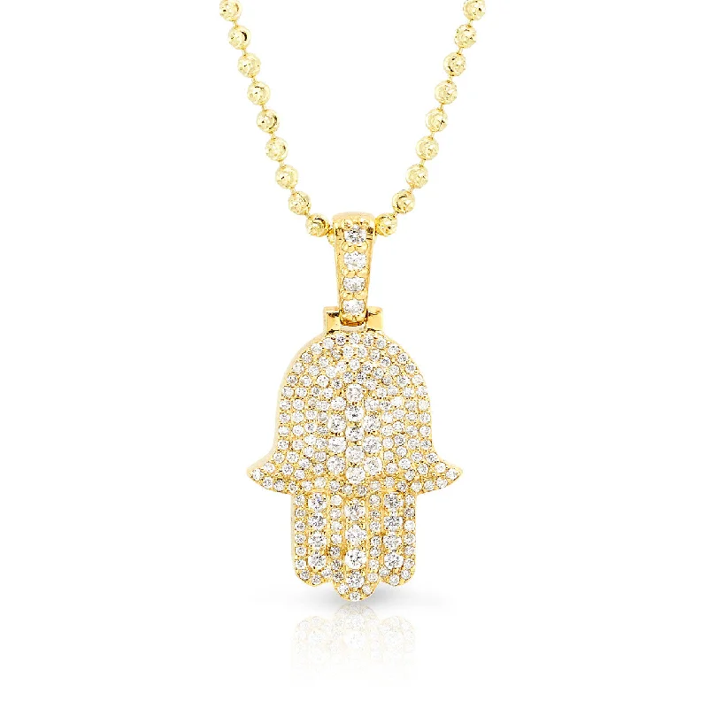 Women’s engraved heart necklaces-10k Gold and Diamond Hamsa Pendant 1.06ctw