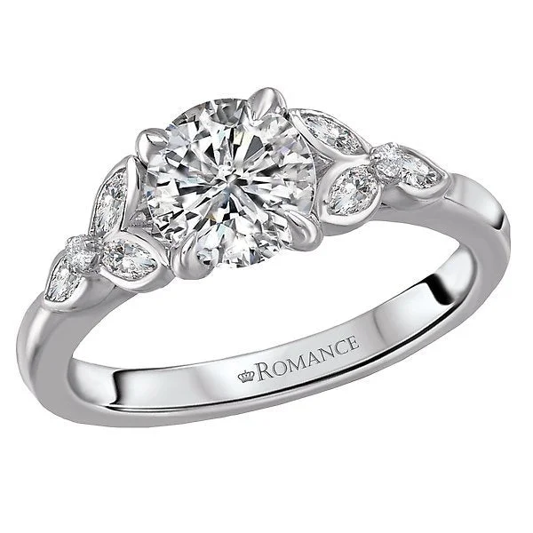 Women’s diamond engagement rings-14KT WHITE GOLD 1/4 CTW DIAMOND BEZEL LEAF SETTING FOR 1 CT ROUND