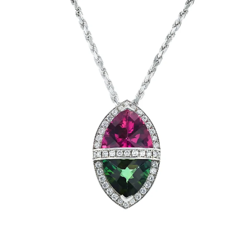 Women’s diamond-encrusted necklaces-Pink and Green Tourmaline and Diamond Pendant