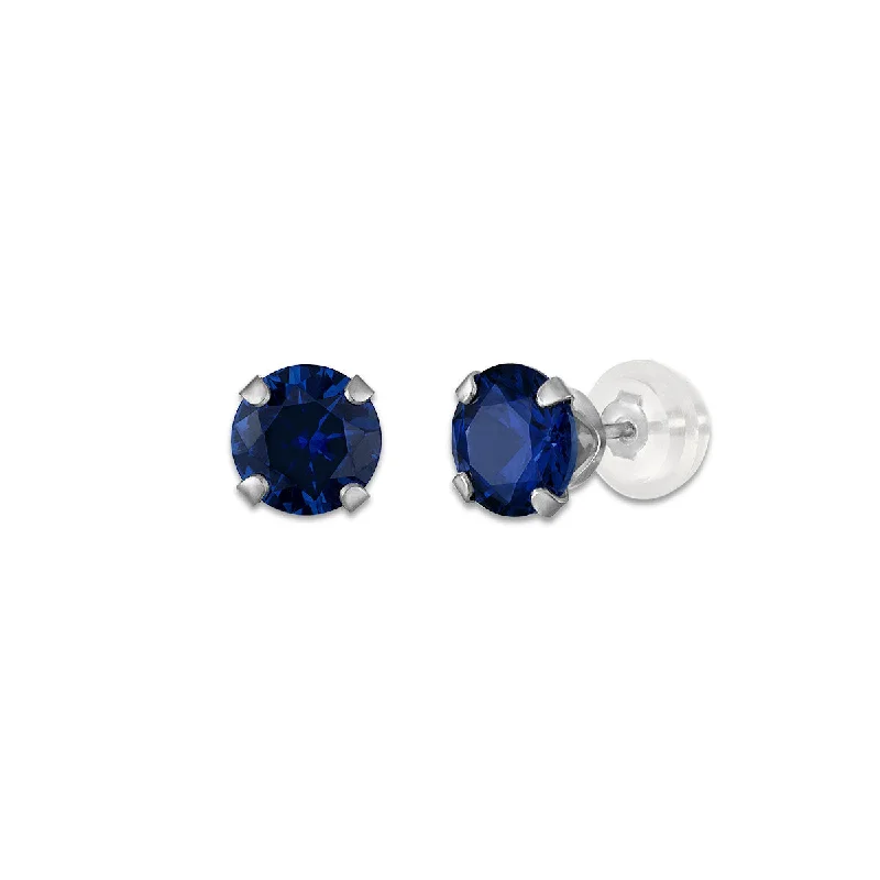 Women’s floral drop earrings-Blue Sapphire Birthstone Stud Earrings in 10KT Gold