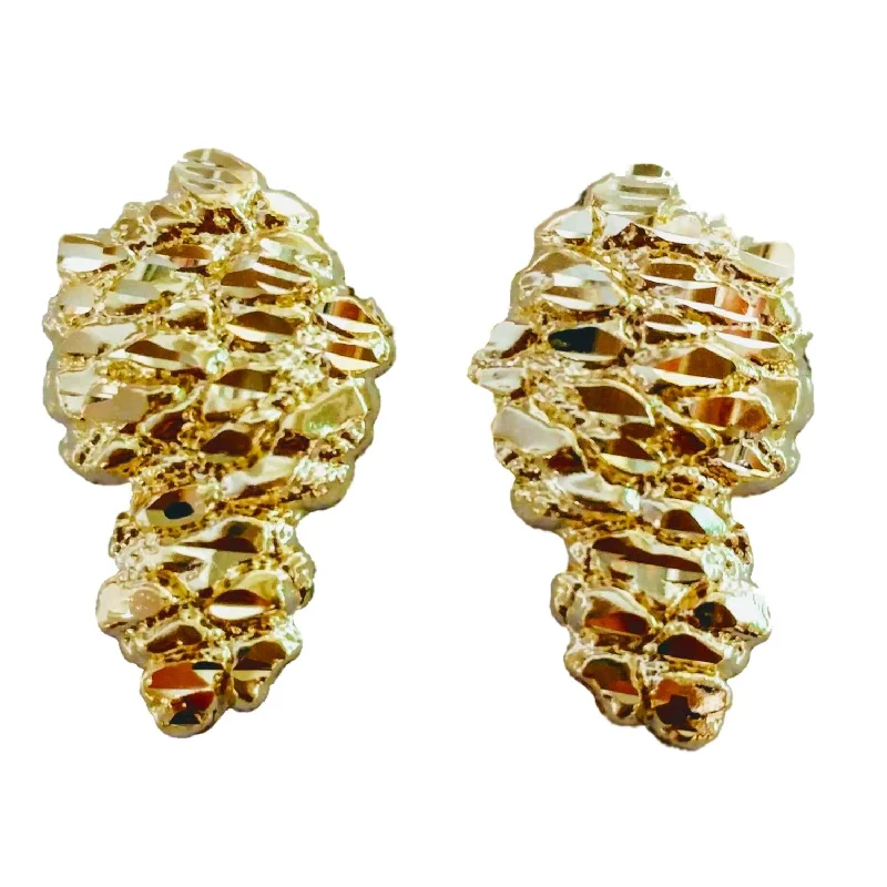 Women’s everyday earrings-10KT Yellow Gold 20X12MM Stud Nugget Earrings