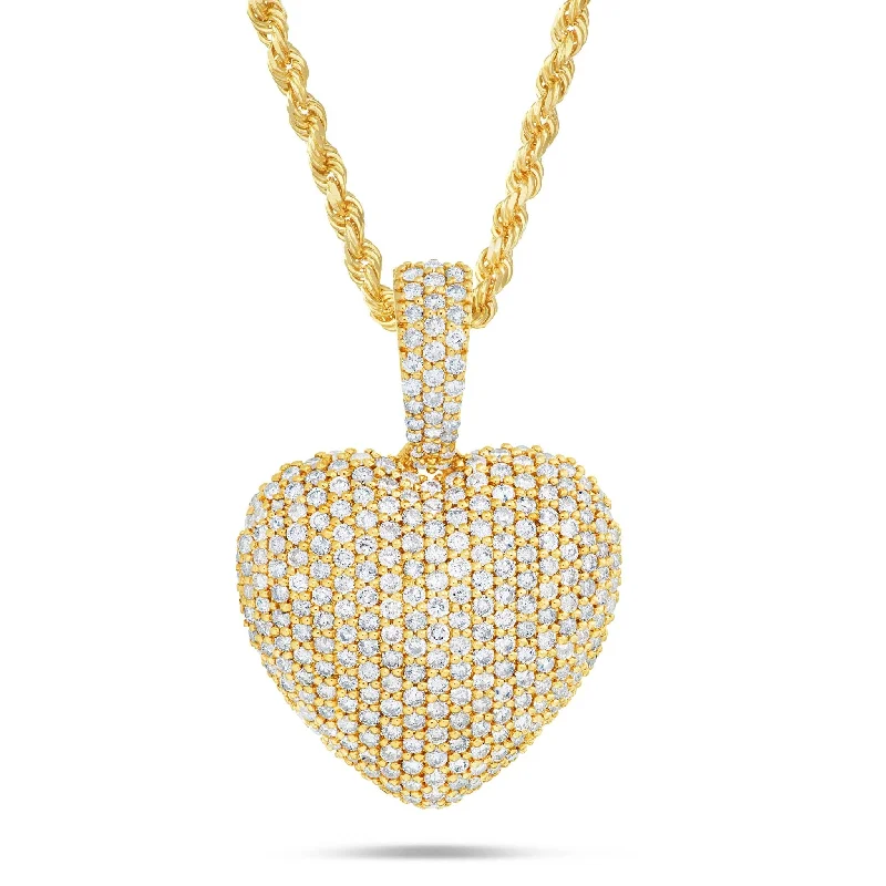 Women’s handmade necklaces-10K Gold 3.15ct Pave Diamond Heart Pendant