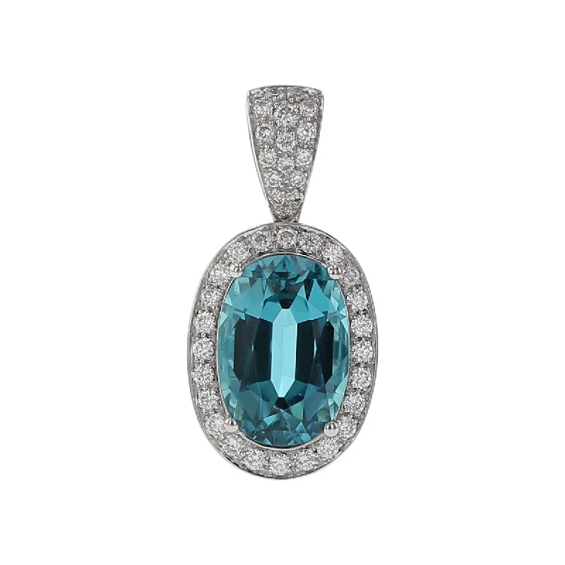 Women’s infinity chain necklaces-Platinum Blue Indicolite and Diamond Halo Pendant