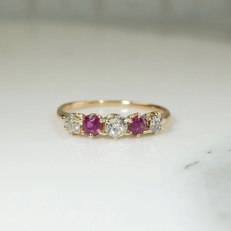 Women’s engagement rings with mixed metals-Elegant Victorian Diamond & Ruby Band