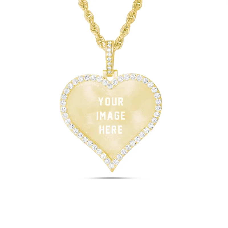 Women’s gold chain necklaces-Medium Gold & Diamond Heart Picture Pendant