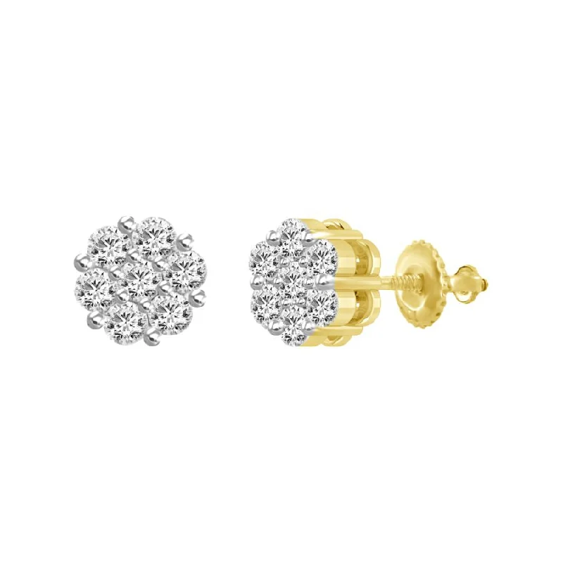 Women’s gold stud earrings-LADIES  FLOWER EARRINGS 0.25CT ROUND DIAMOND 14K YELLOW GOLD