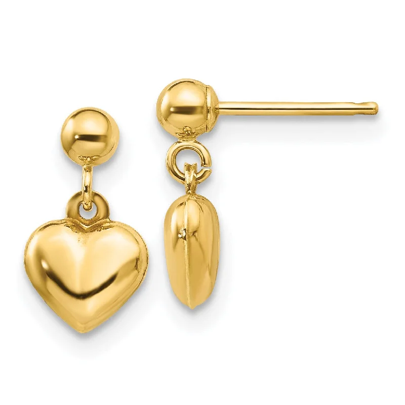 Women’s elegant earrings-14KT Yellow Gold 11X6MM Childrens Heart Stud Earrings