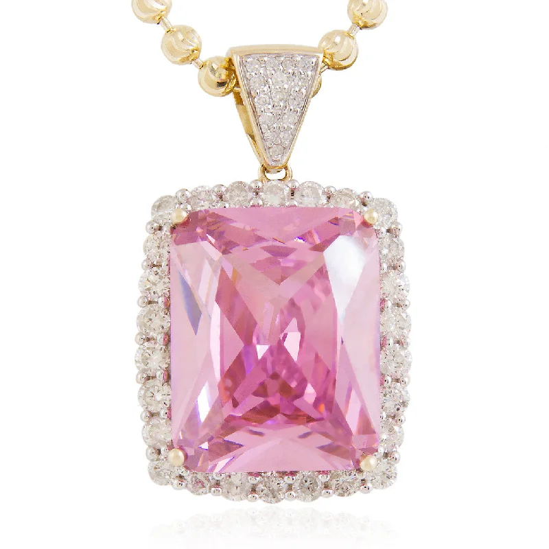 Women’s handmade necklaces-10k Yellow Gold 1.65ct Diamond Pink Sapphire Pendant