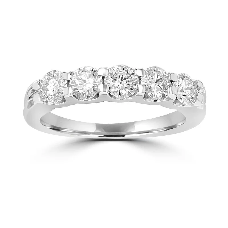 Women’s white gold engagement rings-14KT WHITE GOLD 1.00 CTW DIAMOND FIVE STONE BAND