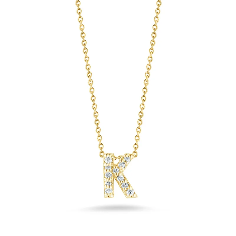 Women’s men’s style necklaces-0.05ct Diamond Love Letter "K" Pendant 18K Yellow Gold on 18" Chain