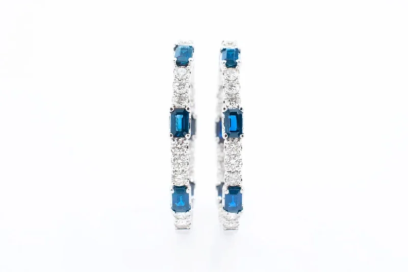 Women’s geometric stud earrings-Sapphire and Diamond Hoop Earring