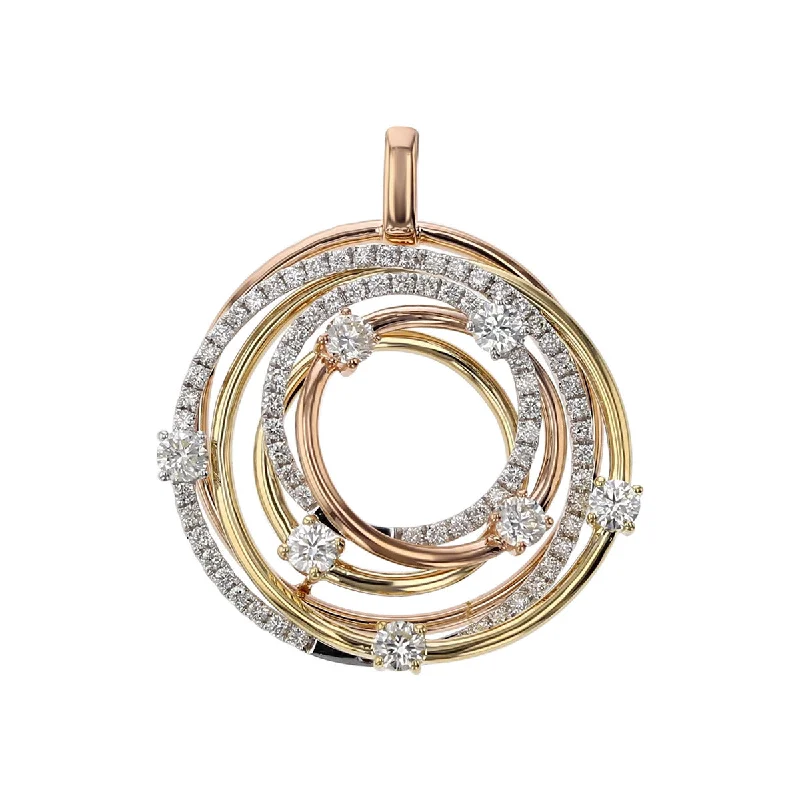 Women’s antique necklaces-Tri-color 14K Gold and Diamond Circle Pendant