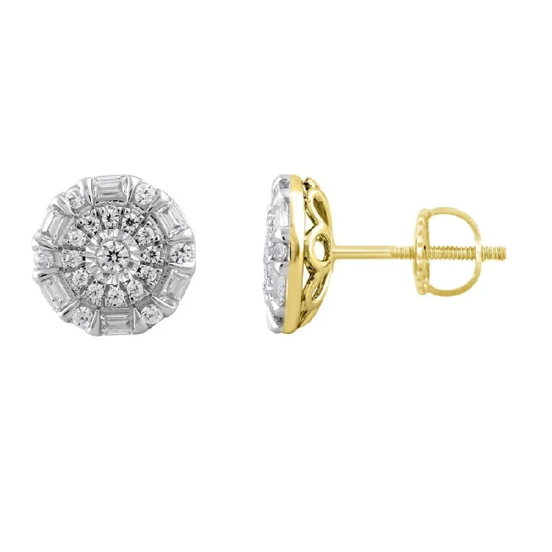 Women’s large dangle earrings-LADIES STUD EARRINGS 0.33CT ROUND/BAGUETTE DIAMOND 10K YELLOW GOLD