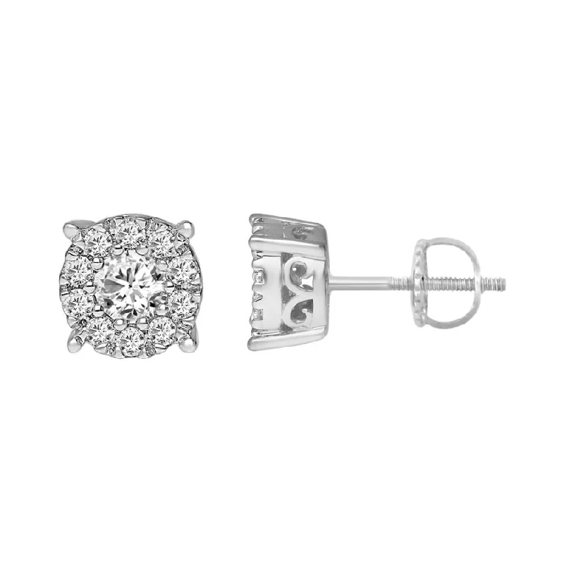 Women’s hoop earrings-LADIES EARRINGS 0.50CT ROUND DIAMOND 14K WHITE GOLD