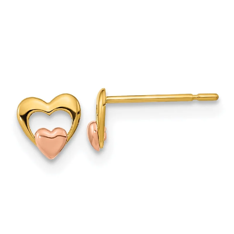 Women’s crystal earrings-14KT Yellow and Rose Gold 5MM Childrens Heart Stud Earrings