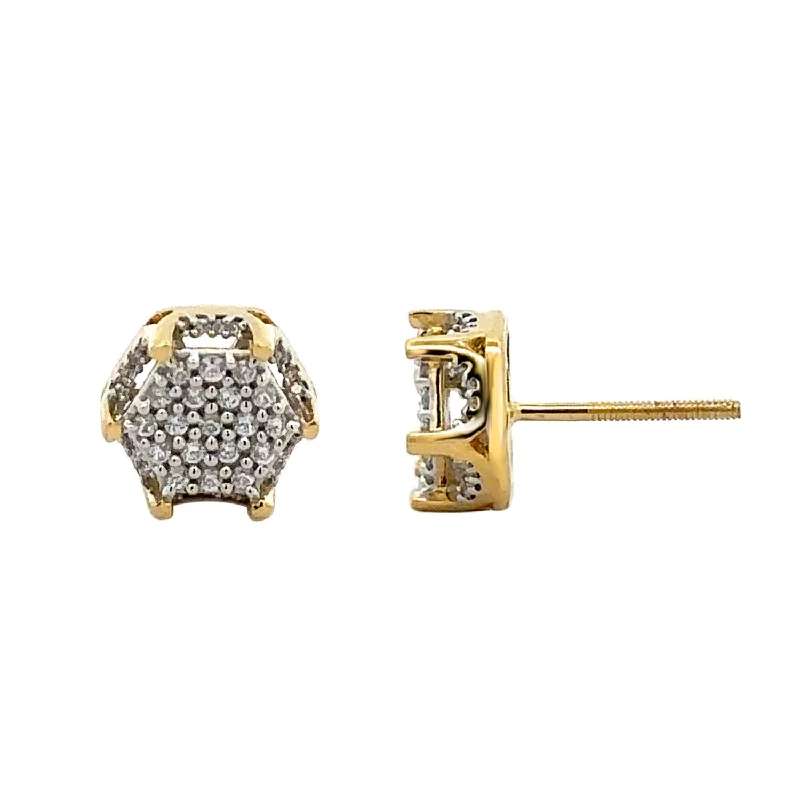 Women’s textured earrings-LADIES EARRINGS 0.25CT ROUND DIAMOND 10K YELLOW GOLD