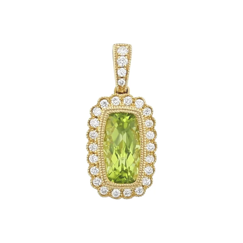 Women’s chain and pendant necklaces-Peridot 14kt Yellow Gold Pendant with Diamonds