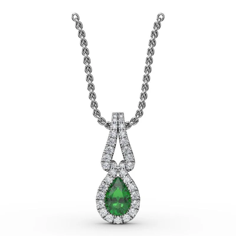 Women’s statement gemstone necklaces-Make A Statement Emerald and Diamond Pendant P1674E