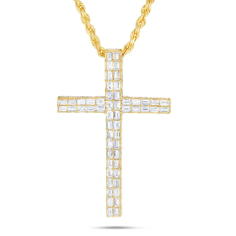 Women’s designer heart necklaces-14K Gold 7.20ct Emerald Diamond Cross Pendant