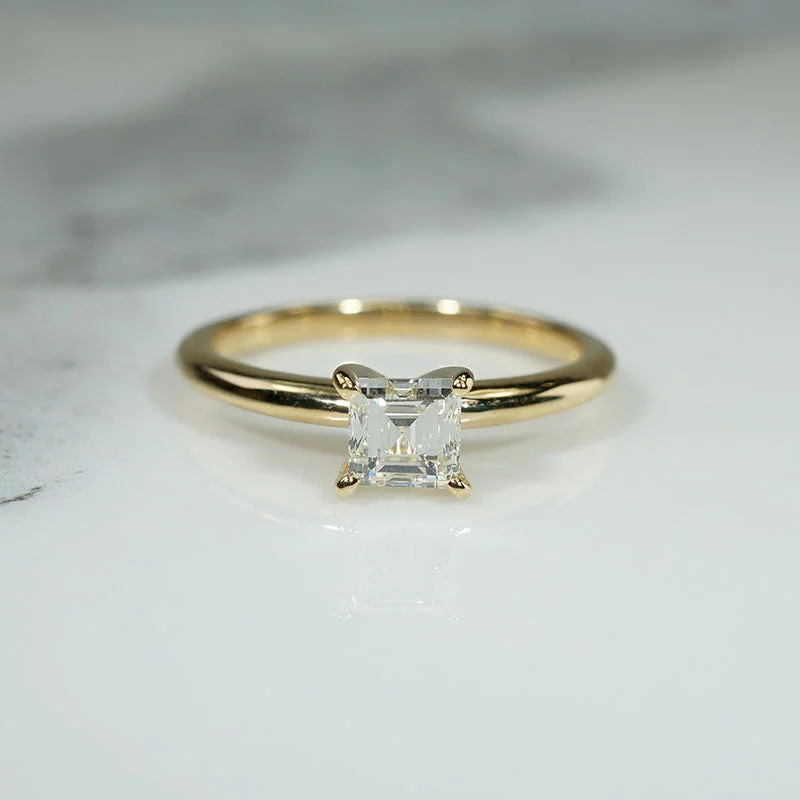 Women’s platinum halo engagement rings-Exquisite Step-Cut Diamond in Gold Solitaire by 720