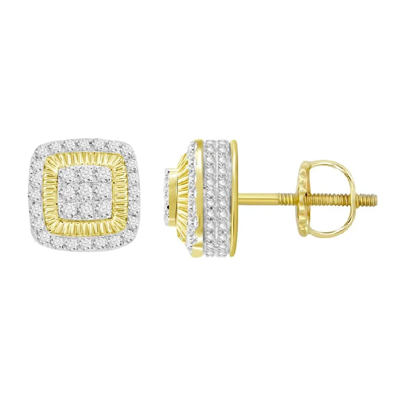 Women’s floral drop earrings-LADIES STUD EARRINGS 0.50CT ROUND DIAMOND 10K YELLOW GOLD