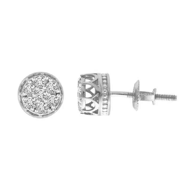 Women’s beach earrings-LADIES STUD EARRINGS 0.33CT ROUND DIAMOND 10K WHITE GOLD