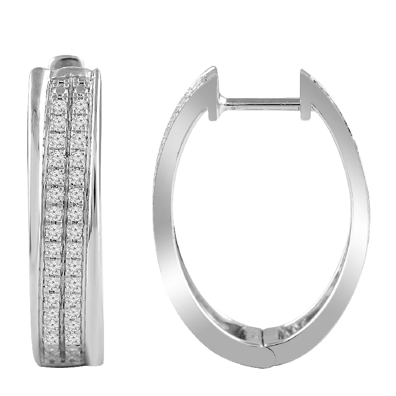 Women’s lightweight earrings-LADIES HOOPS EARRINGS 0.33CT ROUND DIAMOND 10K WHITE GOLD