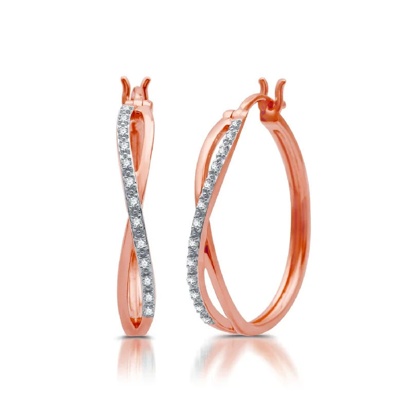 Women’s large statement earrings-1/10 CTW Diamond Infinity Hoop Earrings in Rose Gold Plated Sterling Silver