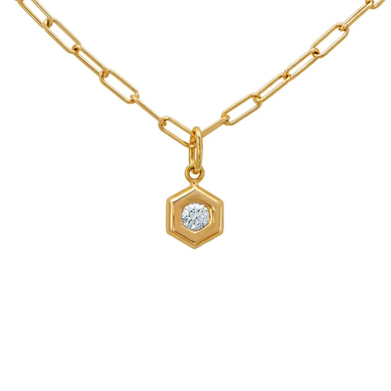 Women’s floral necklaces-18K Yellow Gold Hexagon Shaped Diamond Pendant