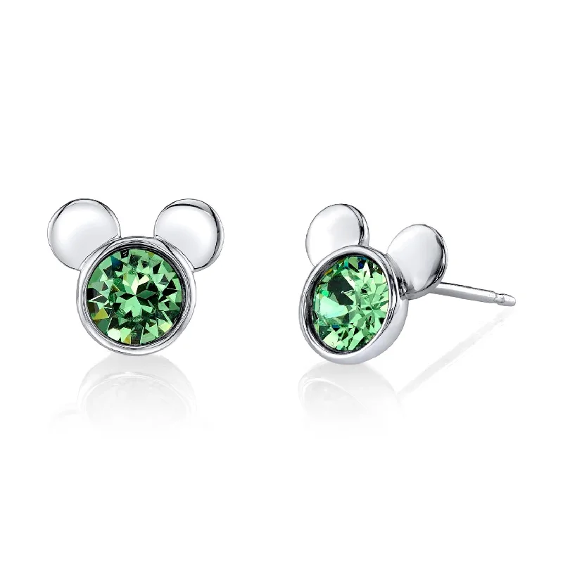 Women’s ear cuffs-Disney Sterling Silver Round Crystal Birthstone Mickey Mouse Stud Earrings