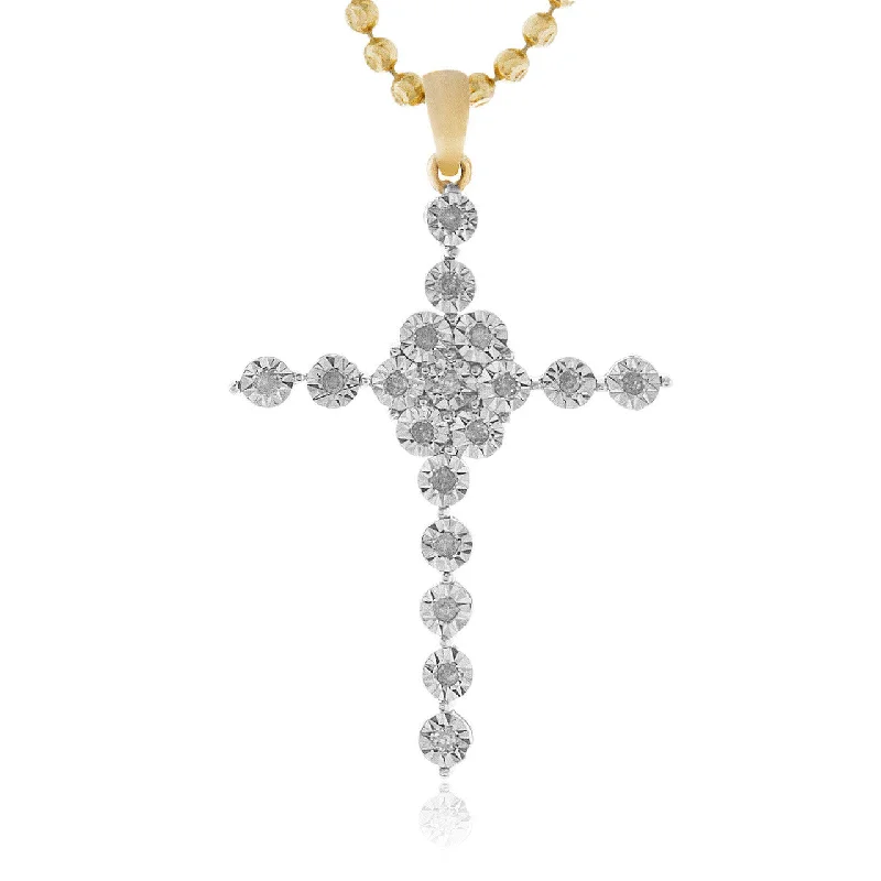 Women’s choker necklaces-10k Yellow Gold .12ct Diamond Cross Pendant