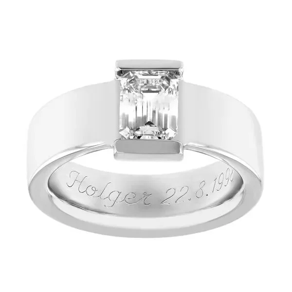 Women’s princess cut diamond engagement rings-Emerald cut diamond with wide comfort band