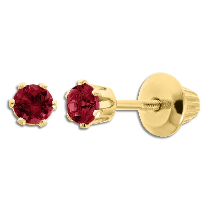 Women’s pearl drop earrings-Kiddie Kraft 14KT Yellow Gold Round Ruby Childrens Birthstone Stud Earrings