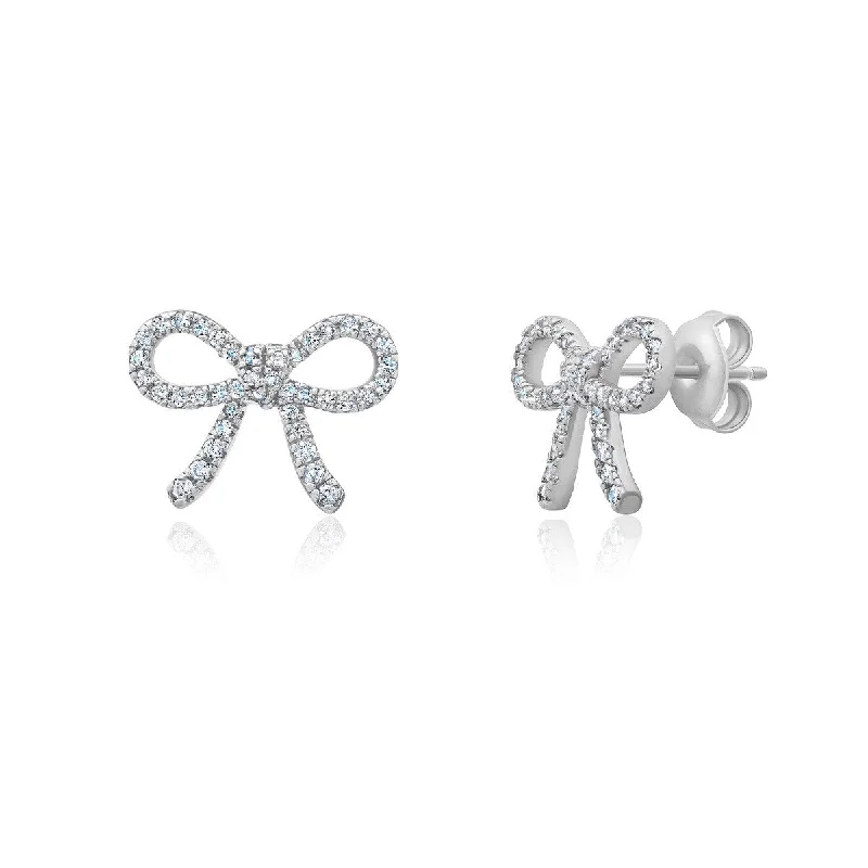 Women’s silver earrings-Crislu Fashion Fairy-Tale Bow Earrings in Platinum Plated Sterling Silver