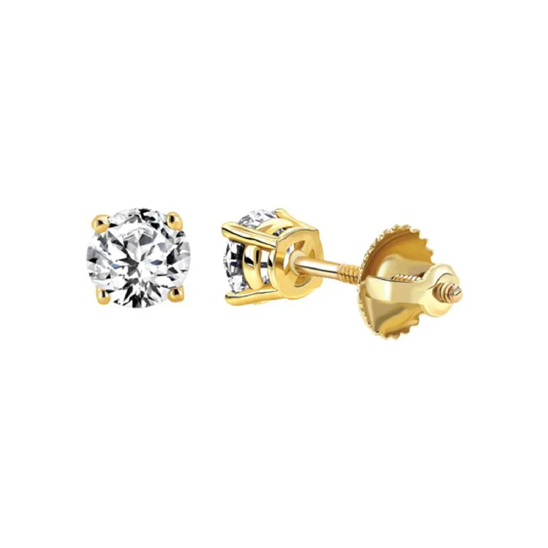 Women’s geometric stud earrings-LADIES SOLITAIRE EARRINGS 0.15CT ROUND DIAMOND 14K YELLOW GOLD