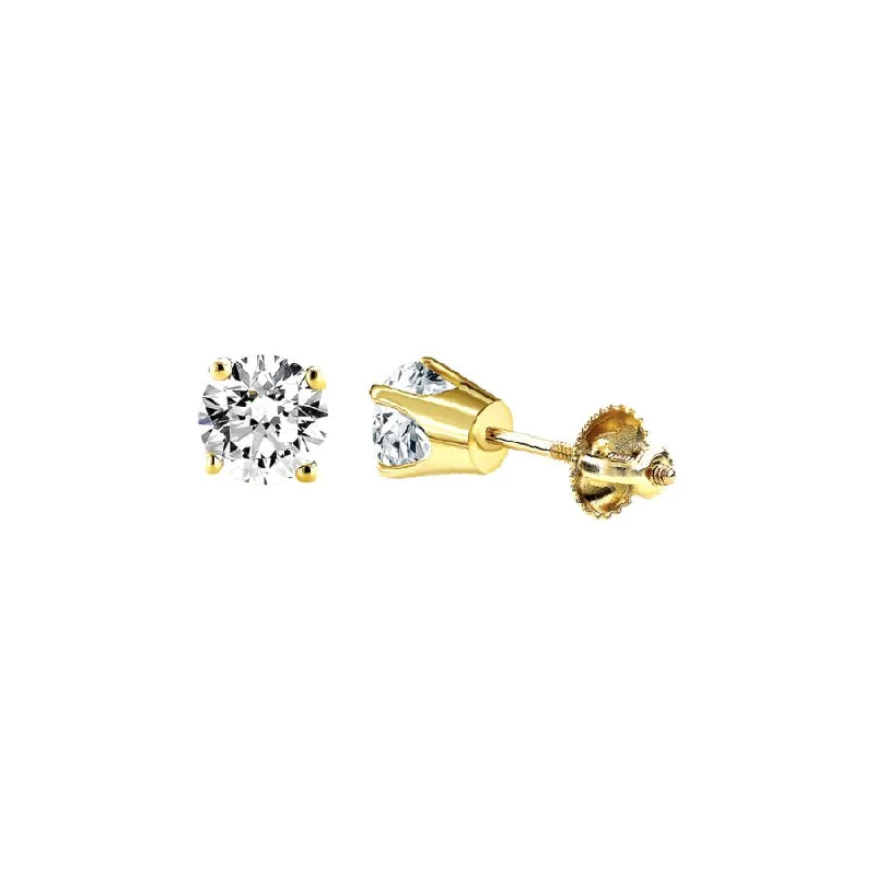 Women’s vintage hoop earrings-LADIES EARRINGS 0.25CT ROUND DIAMOND 14K YELLOW GOLD