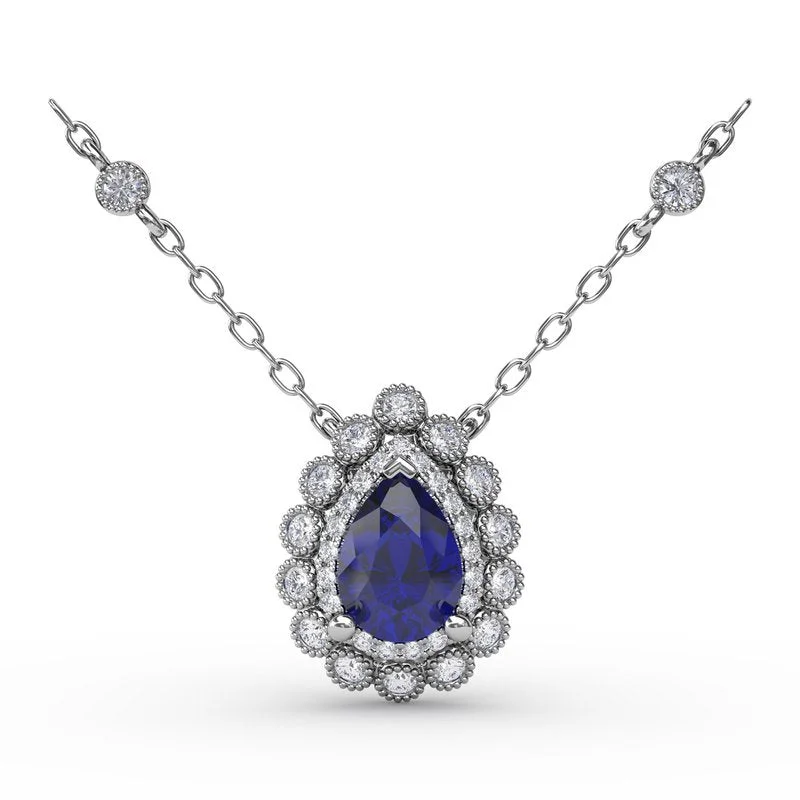 Women’s designer heart necklaces-Floral Teardrop Sapphire and Diamond Pendant P1768S