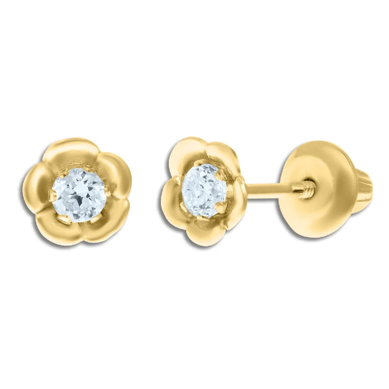 Women’s black earrings-Kiddie Kraft 14KT Yellow Gold Round Cubic Zirconia Childrens Flower Stud Earrings