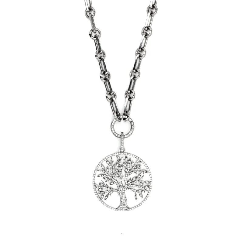 Women’s simple gold necklaces-Tree of Life Diamond Pave Pendant on Soho Chain - 19"  N0003164