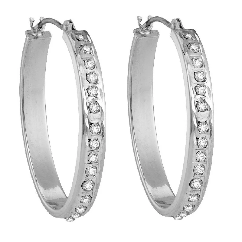 Women’s layered earrings-Diamond Fascination 14KT White Gold 21X26MM Diamond Accent Hoop Earrings