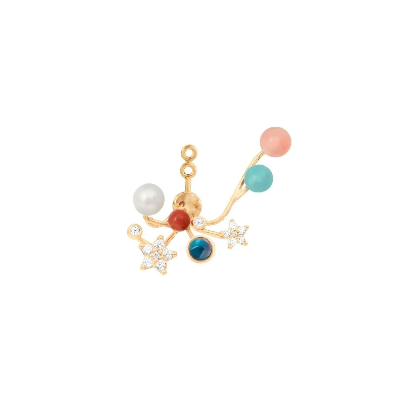 Women’s gold stud earrings-Shooting Stars 18K Gold Earring-pendant w. Diamonds, Coral, Turquoise, Pearl & Topaz