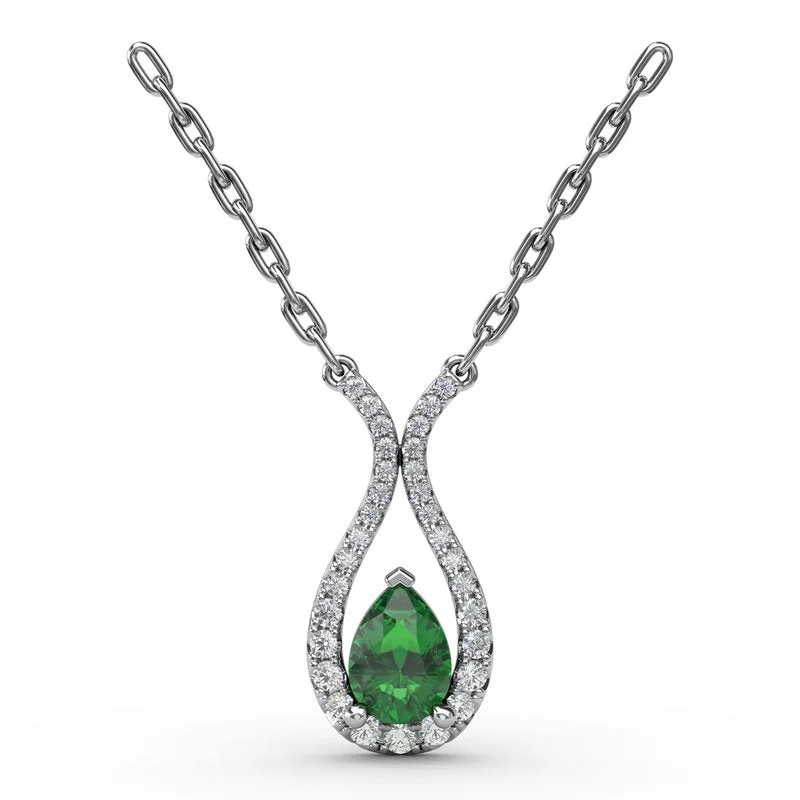 Women’s silver collar necklaces-Feel The Love Emerald and Diamond Pendant P1650E