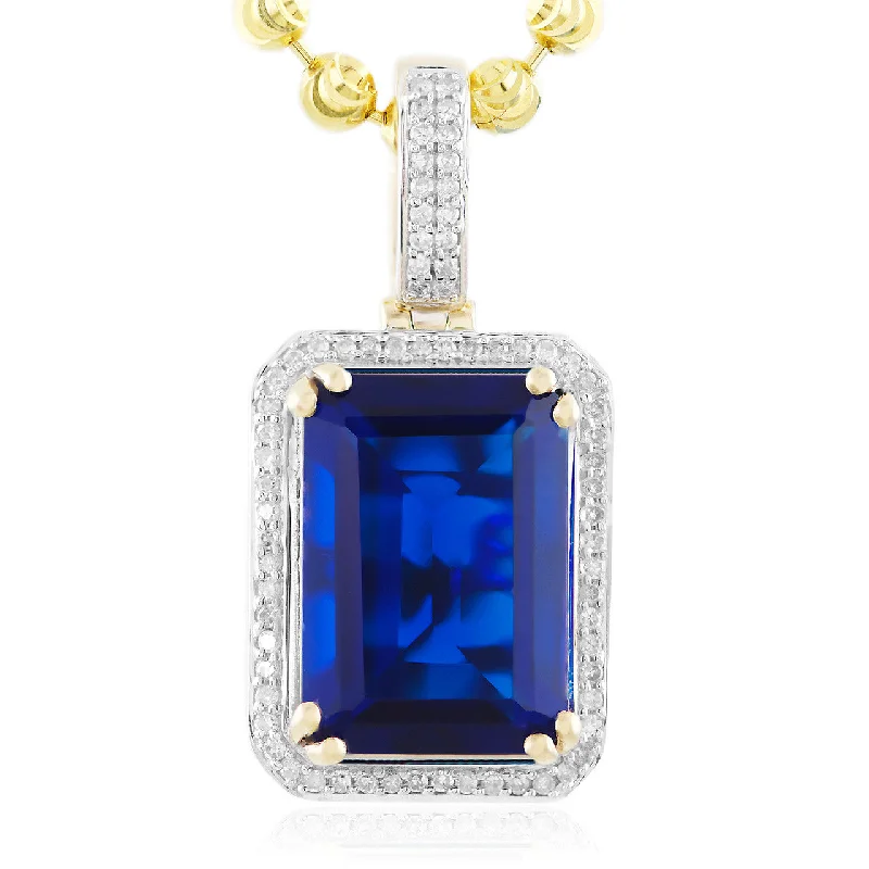 Women’s pearl pendant necklaces-10k Yellow Gold .50ct Diamond Blue Sapphire Pendant