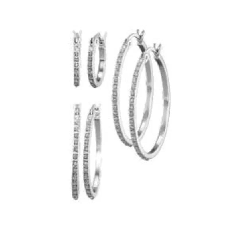 Women’s fashion earrings-Platinum Plated Sterling Silver 15MM 20MM 30MM Diamond Accent Hoop Earrings