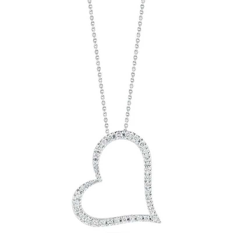 Women’s custom heart necklaces-Slanted Heart Pendant with Diamonds