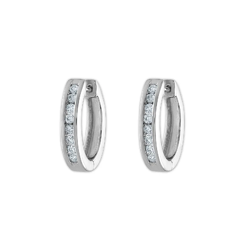 Women’s gemstone stud earrings-EcoLove 1/4 CTW Lab Grown Diamond Hoop Earrings in Rhodium Plated Sterling Silver